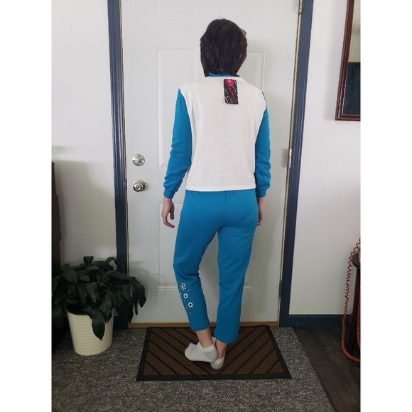80s Deadstock Teal and White Sweatsuit - Picture 3 of 4